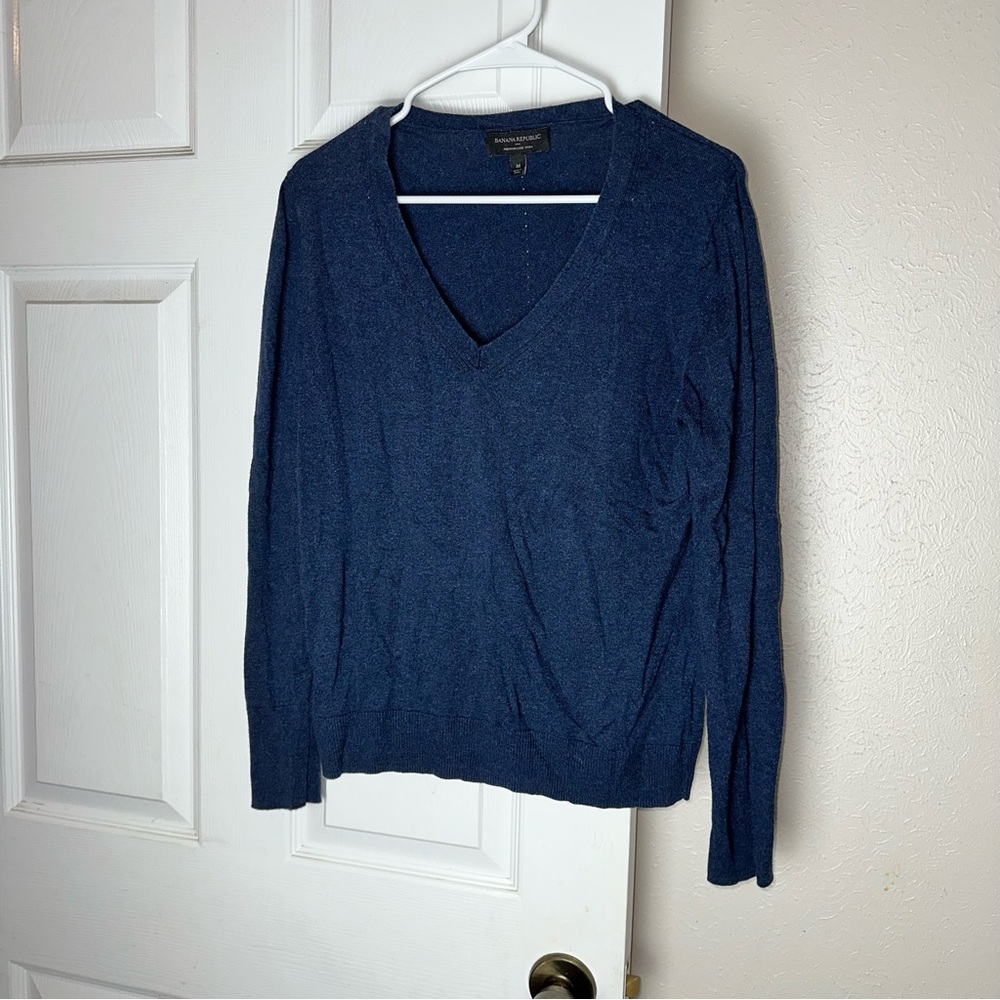 Banana Republic Premium Luxe Yarn Cotton Silk Cashmere Blend V Neck Sweater Sz M